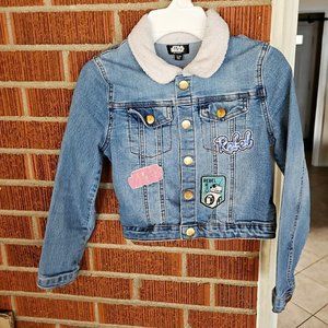 Star Wars Denim Jeans Jacket Girls Size 7/8 Yrs Sherpa Lined Collar Cotton Blend